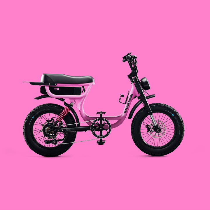 Pink e-bike with rear suspension, blinkers and GPS tracking - FR333 Pink from Flight Risk
